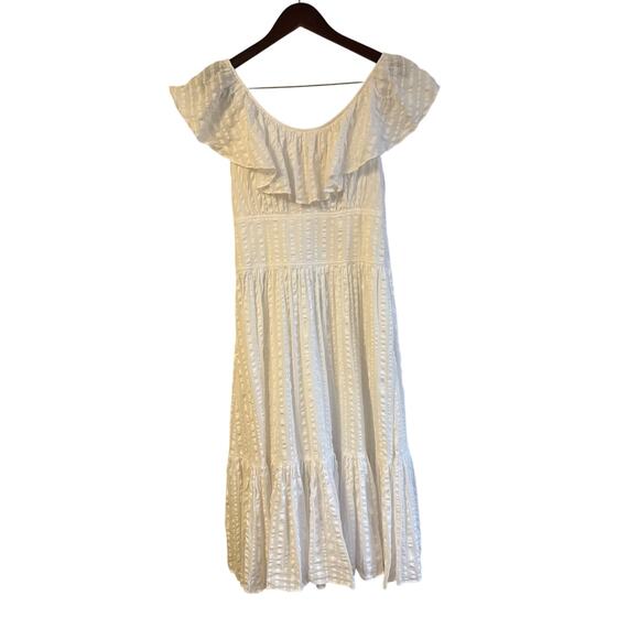 Tory Burch White Striped Seersucker Tiered Dress Sz. 4 - Picture 8 of 10